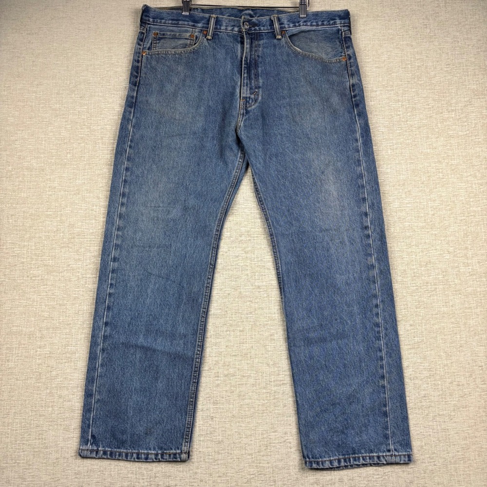 Levis 505 Mens 38x30 Jeans Medium Light Blue Washed Denim Workwear Pants